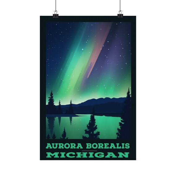 Night Aurora Borealis Michigan Northern Lights Starry Sky Poster