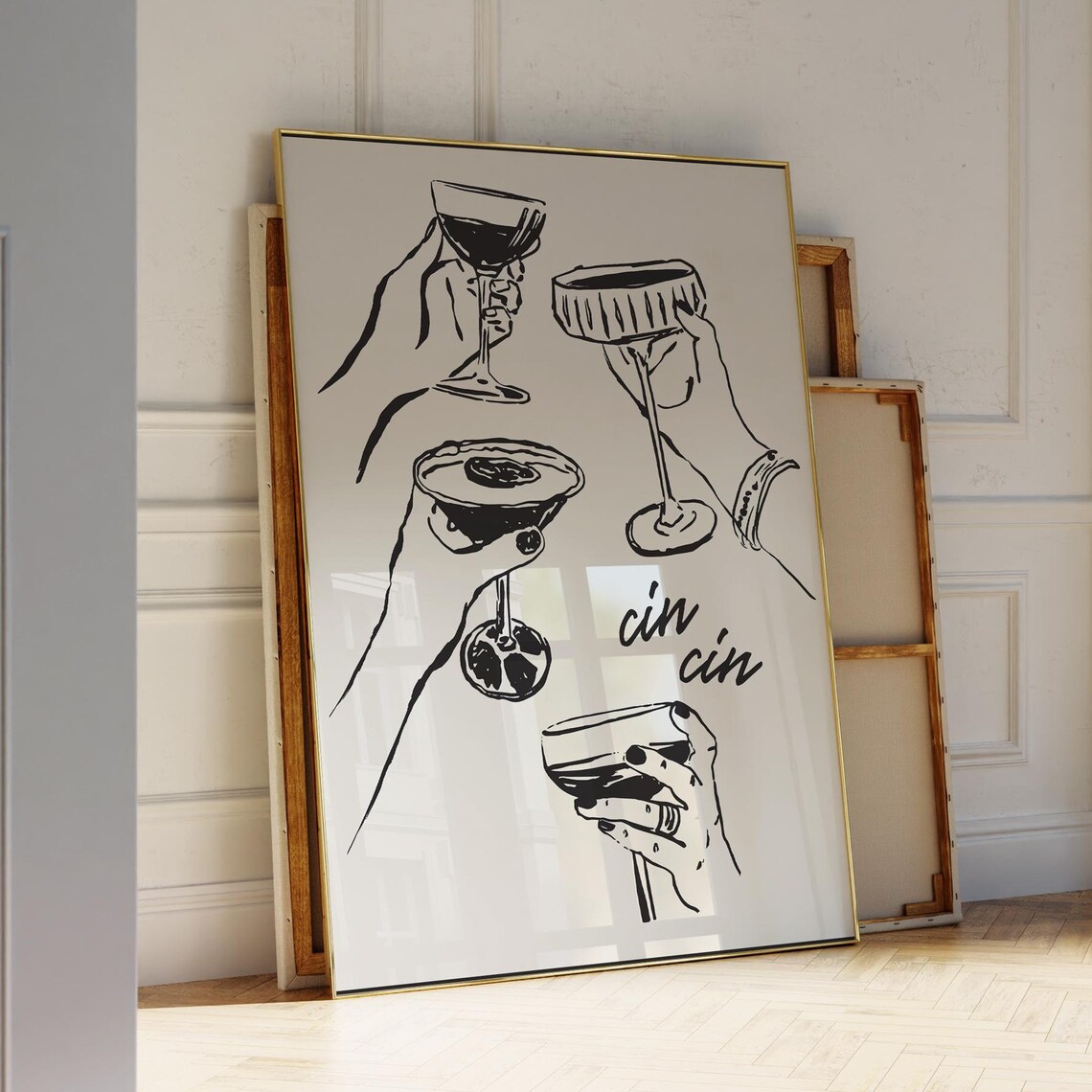 Bar Cart Cheers Cin Cin Retro Kitchen Art Print