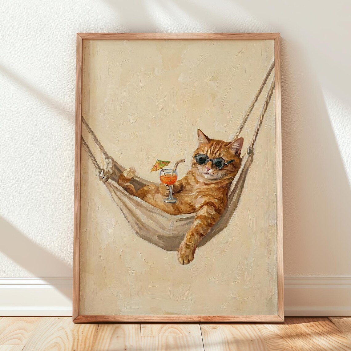 Funny Cat Poster, Dopamine Decor Funky Oil Painting