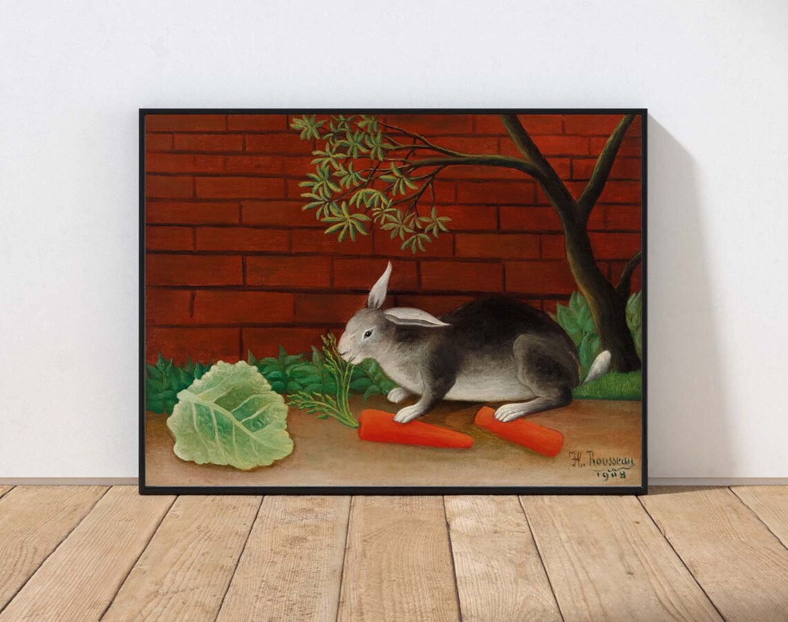 Henri Rousseau Rabbit with Carrots Print Vintage Farm Animal Painting