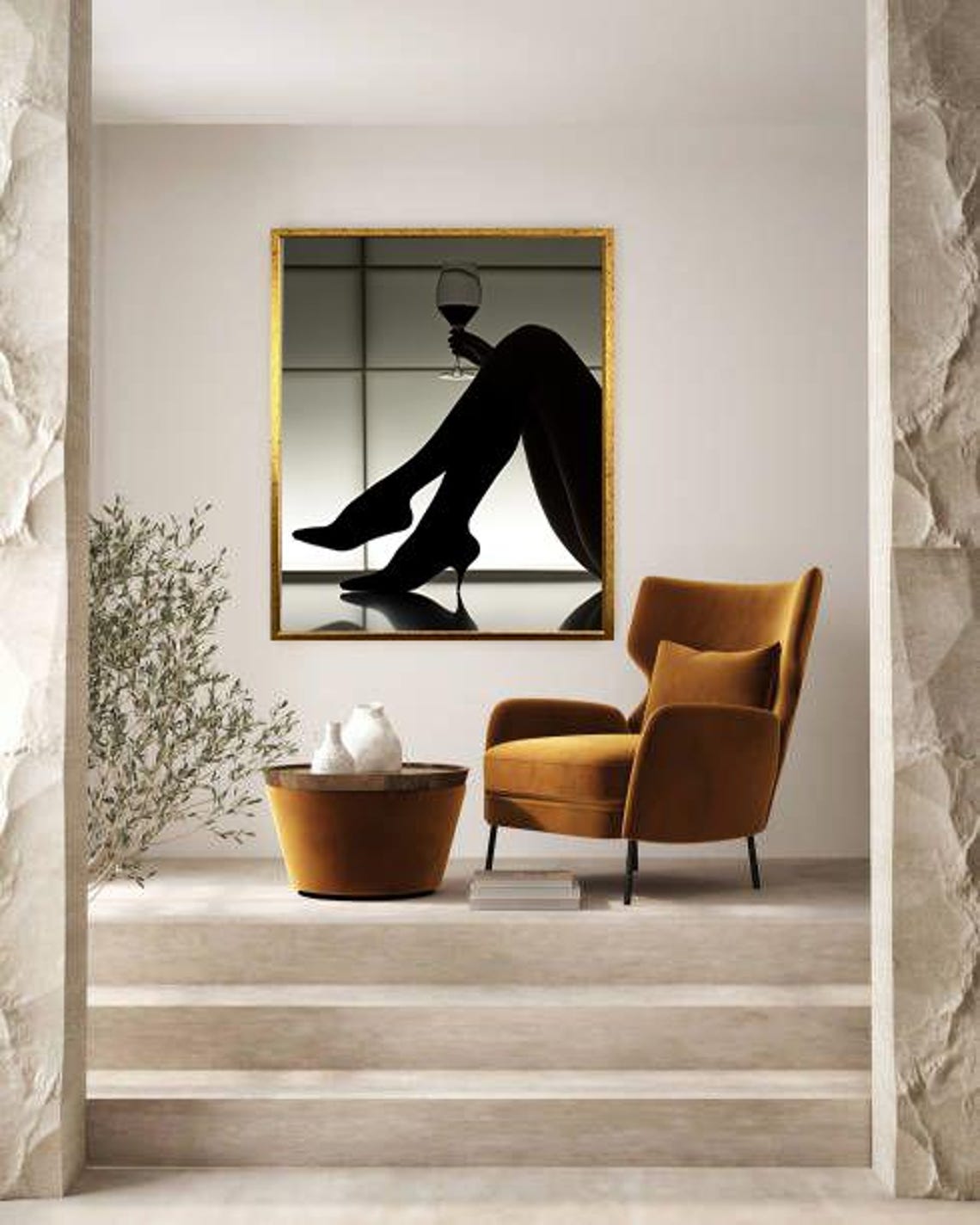 Sultry Black Silhouette with Wine Glass and Heels Decor Art Poster - Image 2