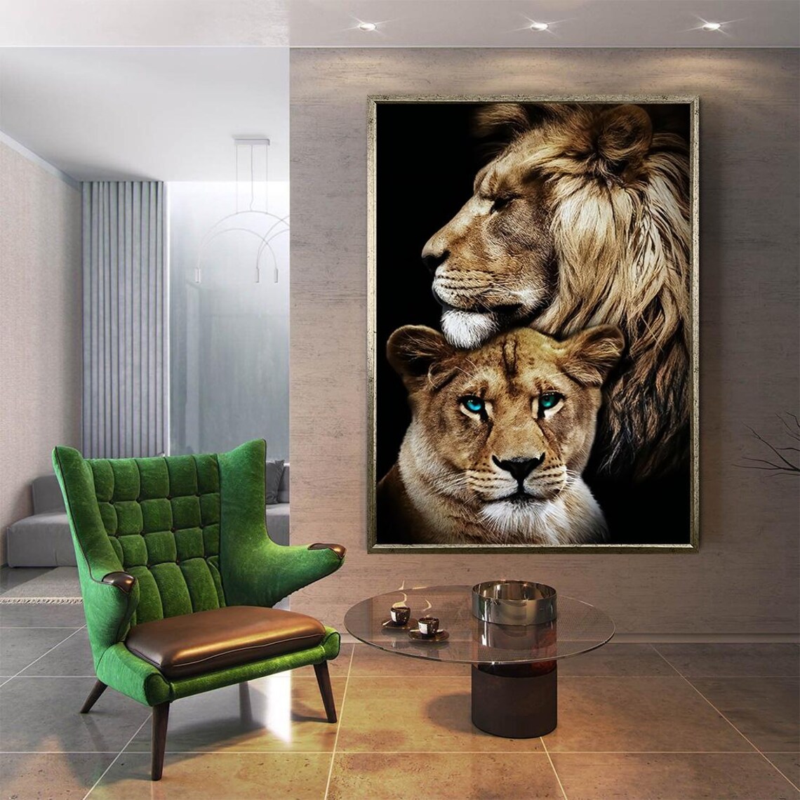 Majestic Lion and Lioness Regal Wildlife Portrait Photography Poster