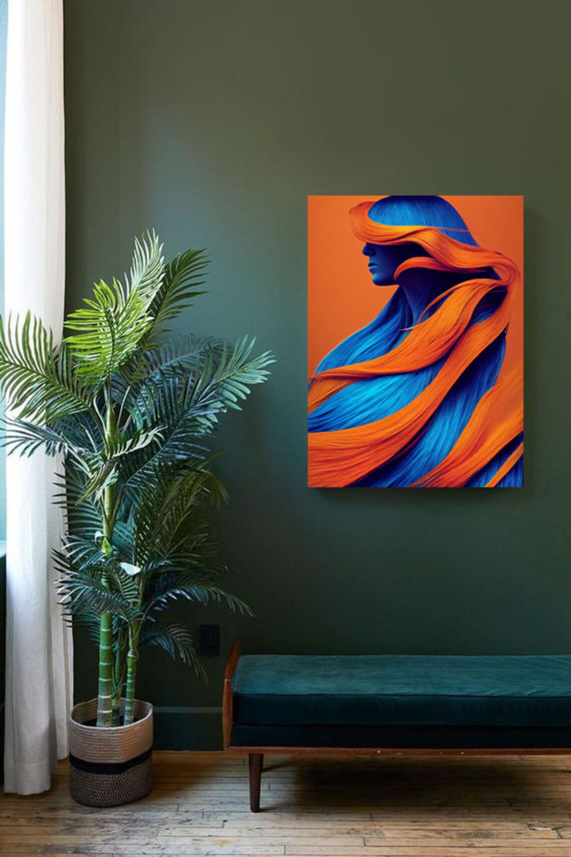 Women Print Colorful Orange Blue Art Hair Salon Decor Beauty Salon Art Ready To Hang - Image 2