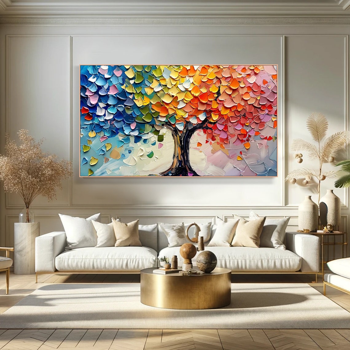 Rainbow Gradient Tree Multicolor Leaves Palette Knife Art Poster - Image 3