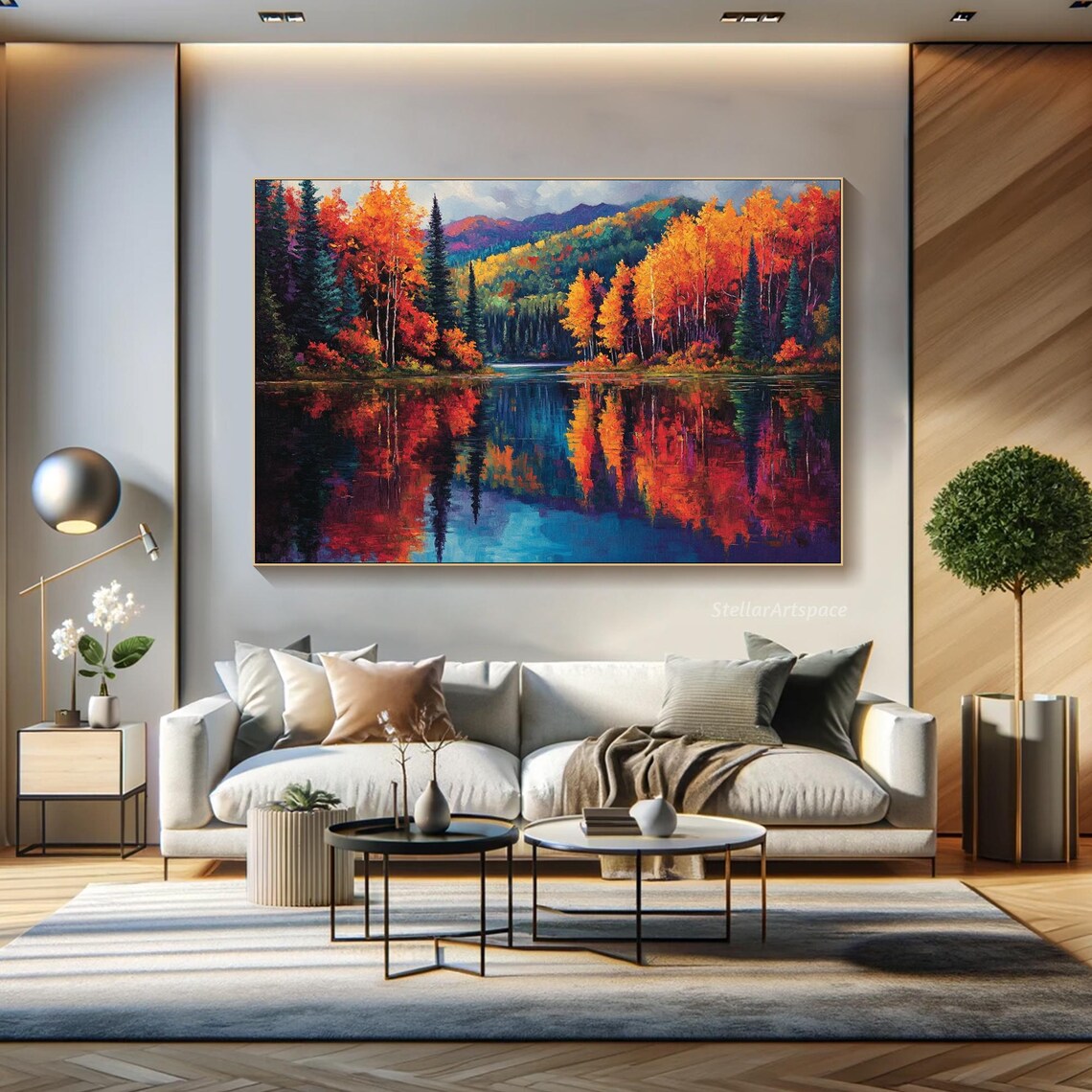 Forest Lake Autumn Reflection Wall Art Poster - Image 3