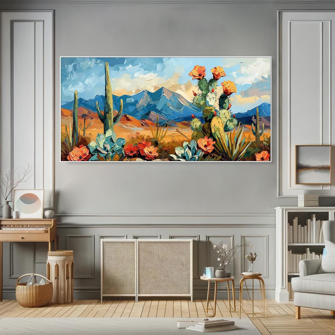Cactus Flowers in Desert Painting, Minimalist Art Print - Image 2