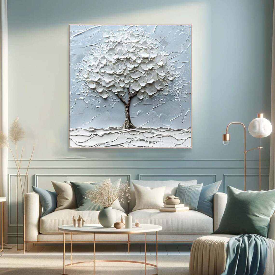 White Tower Tree Oil Painting On Elegant Abstract Tree Texture Wall Art Unique Tree Living Room Decor Custom Over Sofa Decor - Image 3