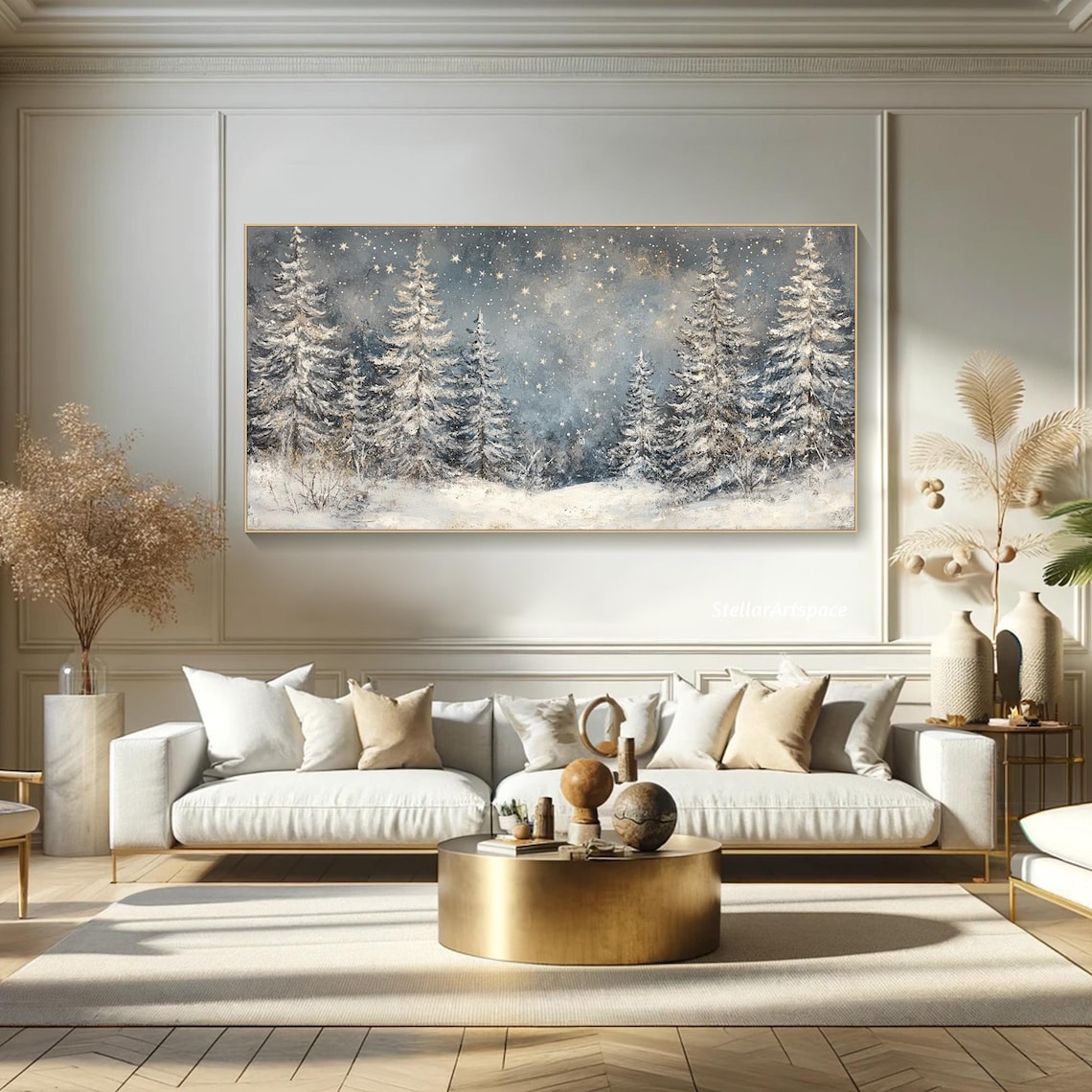 Winter Forest Starlit Art Print, Panoramic Snowy Pines - Image 4
