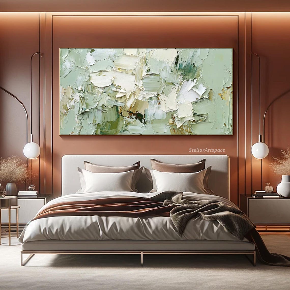 Sage Green Abstract Impasto Earth Tone Minimalist Texture Wall Art - Image 2