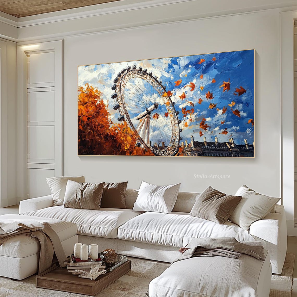 London Eye Autumn Falling Leaves Blue Sky Cityscape Travel Poster - Image 6