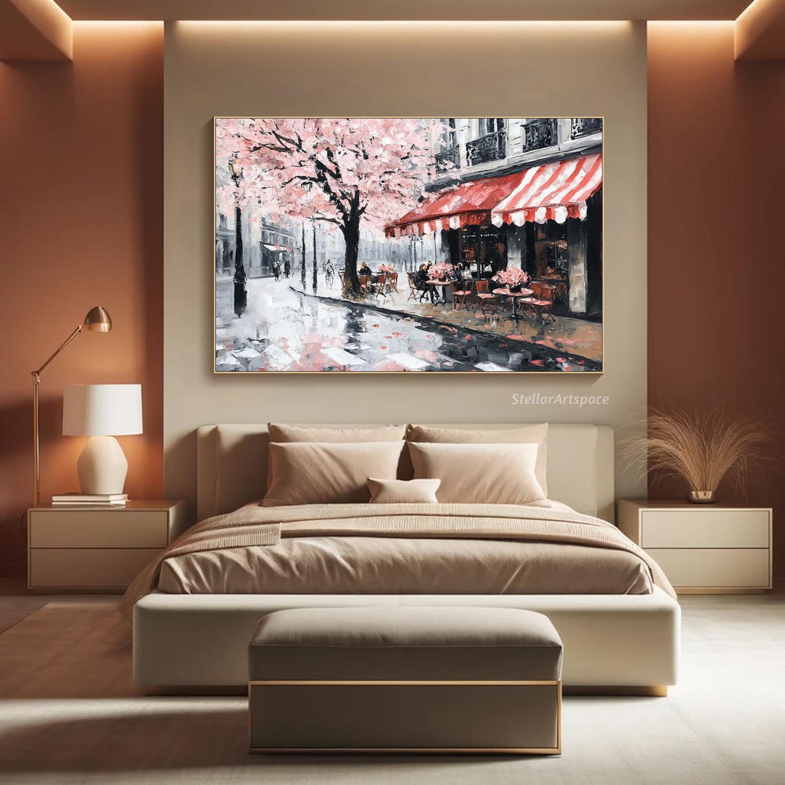 Paris Street Cafe Cherry Blossom Red Awning Rainy Day Travel Poster - Image 5