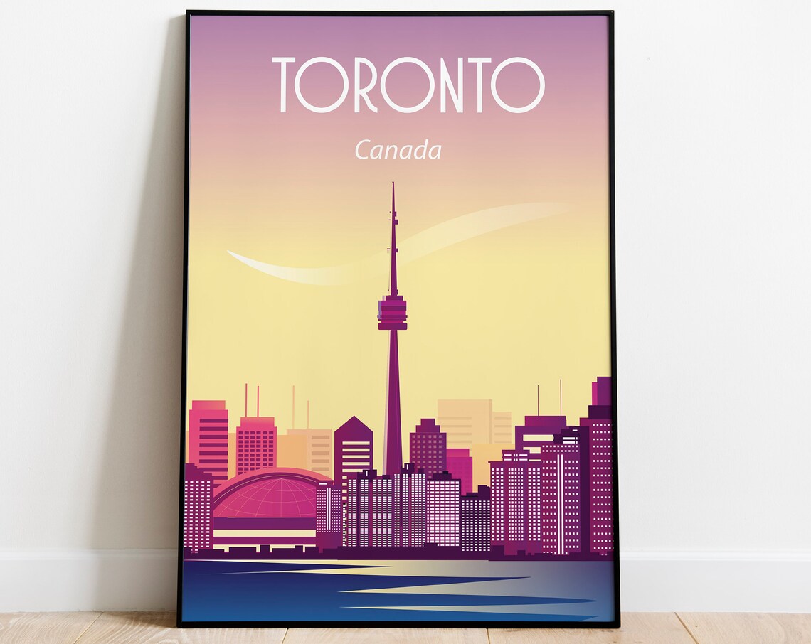 Toronto Canada CN Tower Sunset Skyline Retro Vintage Travel Poster
