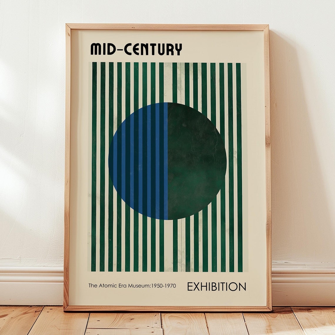 Mid Century Green Stripes Blue Circle Atomic Era Exhibition Poster