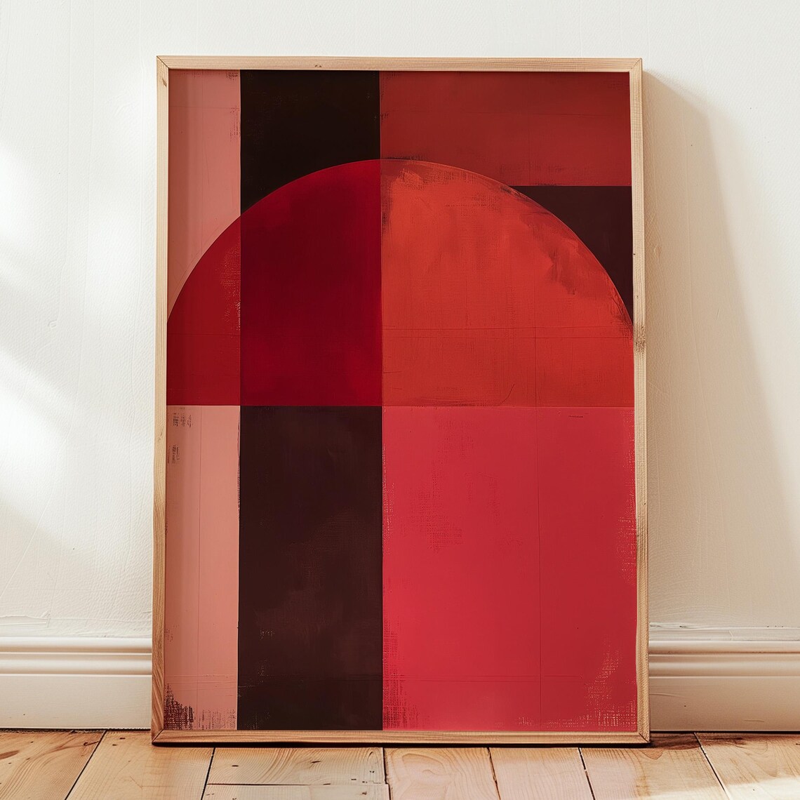 Maroon Abstract Geometric Art Print Minimalist Wall Decor