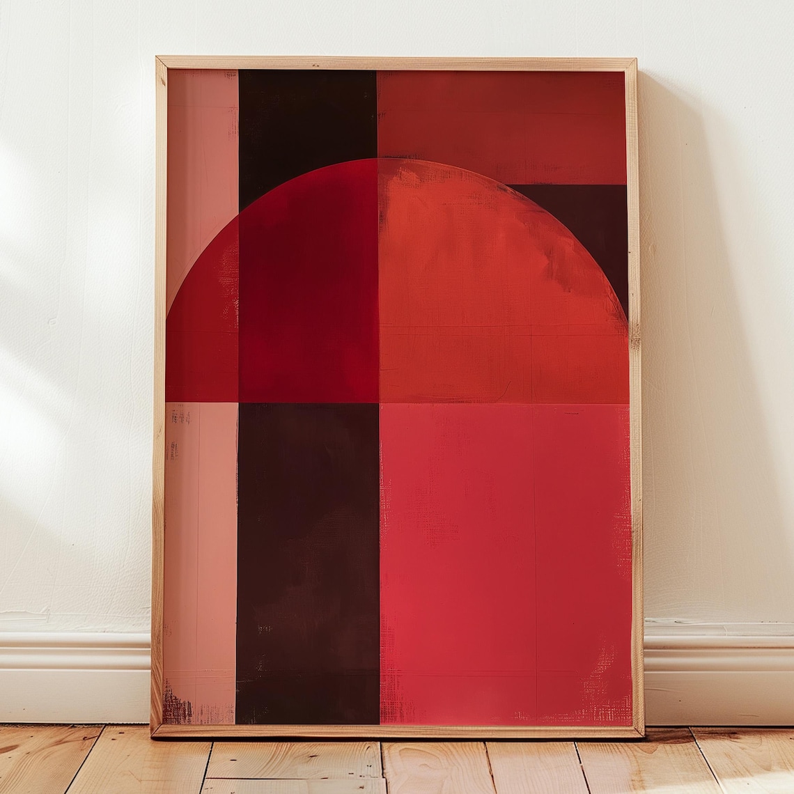 Maroon Abstract Geometric Red Arch Blocks Minimalist Art Poster