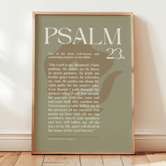 Psalm 23 Full Chapter Boho Christian Scripture Sage Green Wall Art