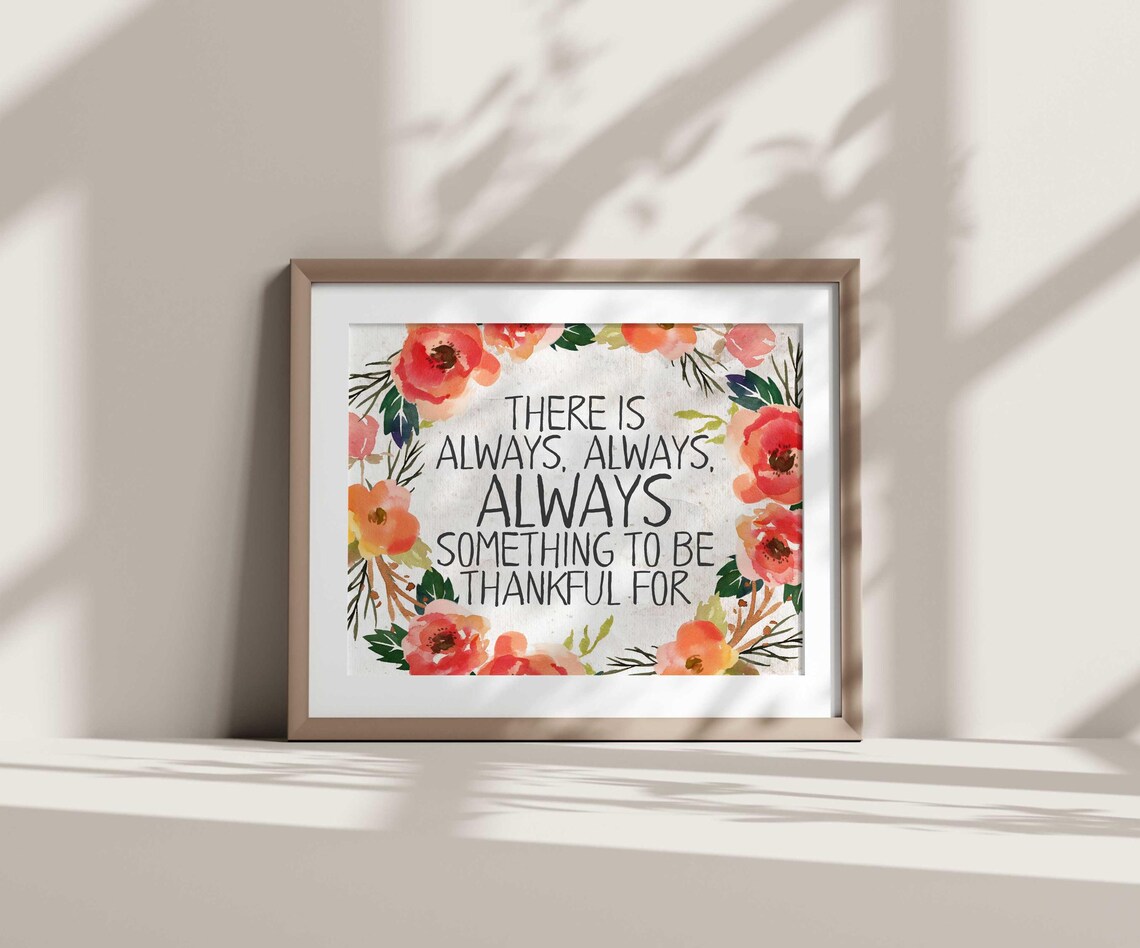 Thankful Quote Art Print, Fall Floral Decor