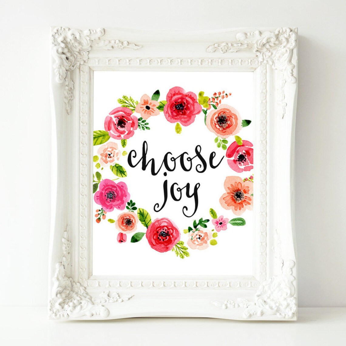 Choose Joy Quote Floral Wreath Art Print