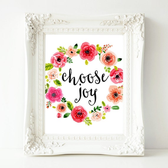 Choose Joy Quote Floral Wreath Art Print