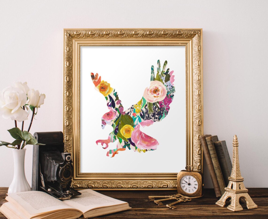 Wall Art Eagle Floral Prints Baby Girl Nursery Decor Boho Bird