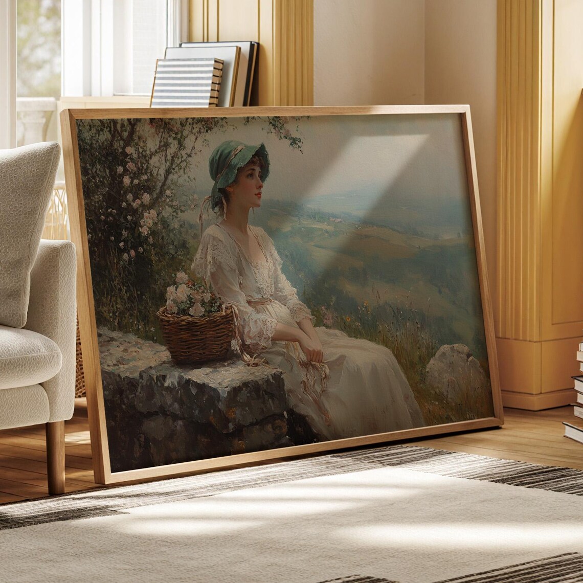 Romantic Lady In Lace Dress, Vintage Pastoral Scene