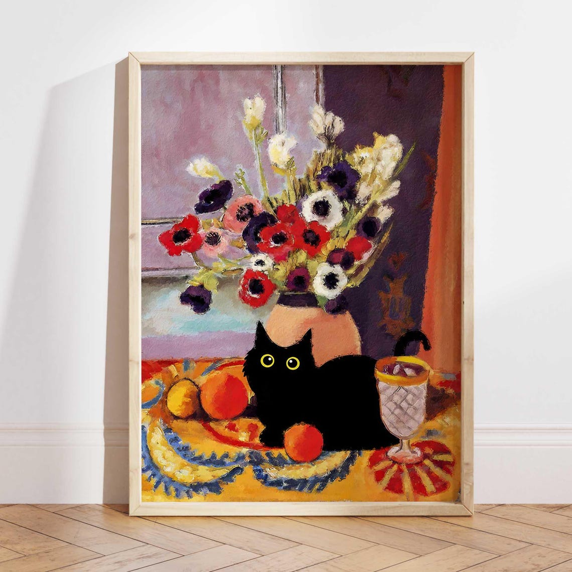 Black Cat Print, Matisse Flowers Poster
