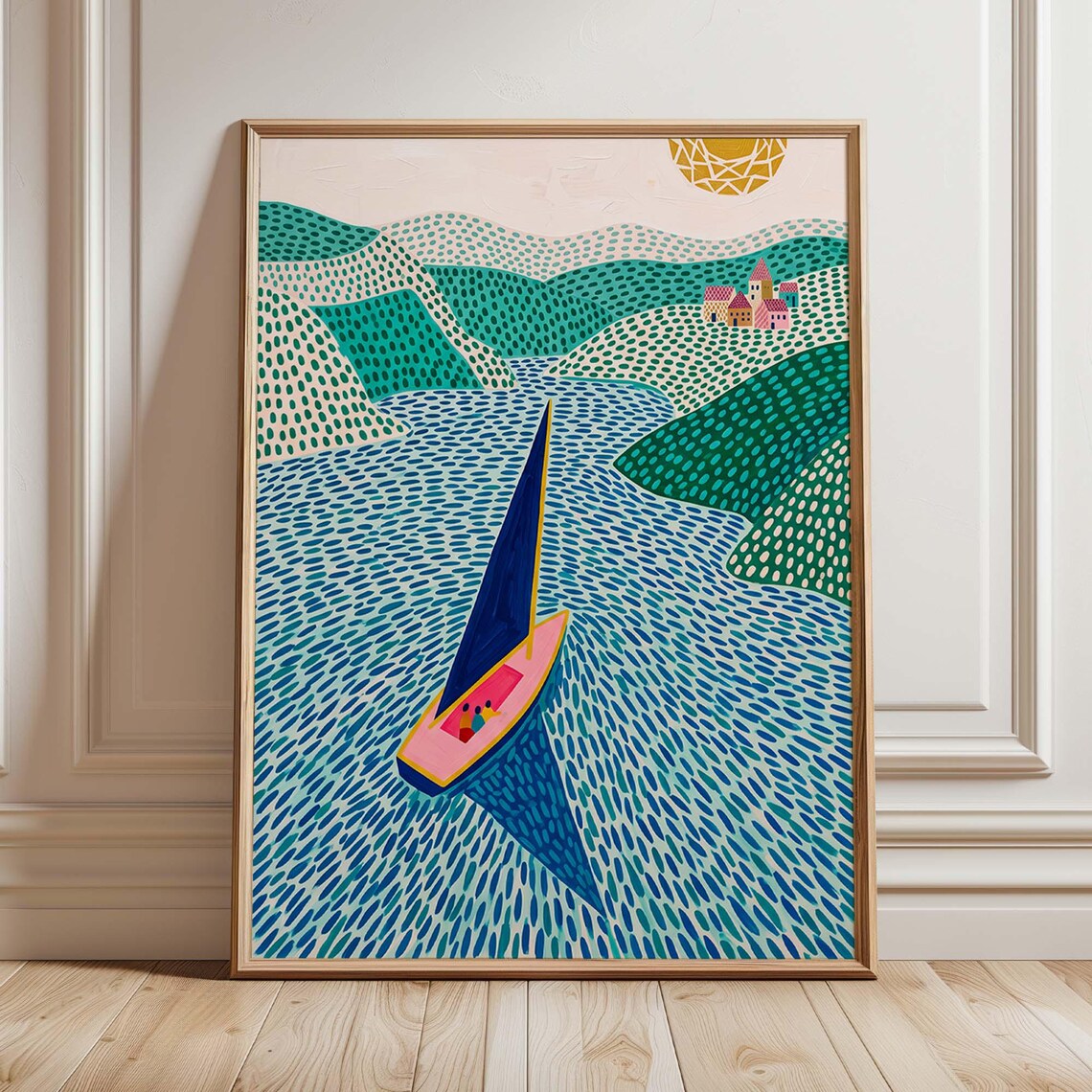 Sailboat Landscape Art Print, Modern Mediterranean Decor