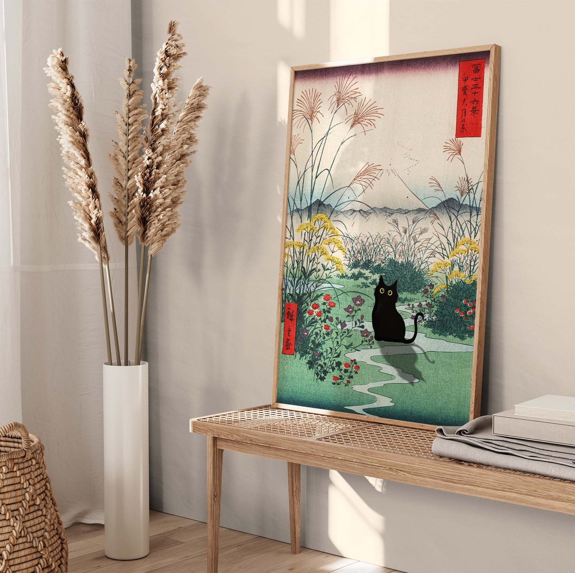 Black Cat On Mountain Path With Mount Fuji Japanese Woodblock Poster - Image 4