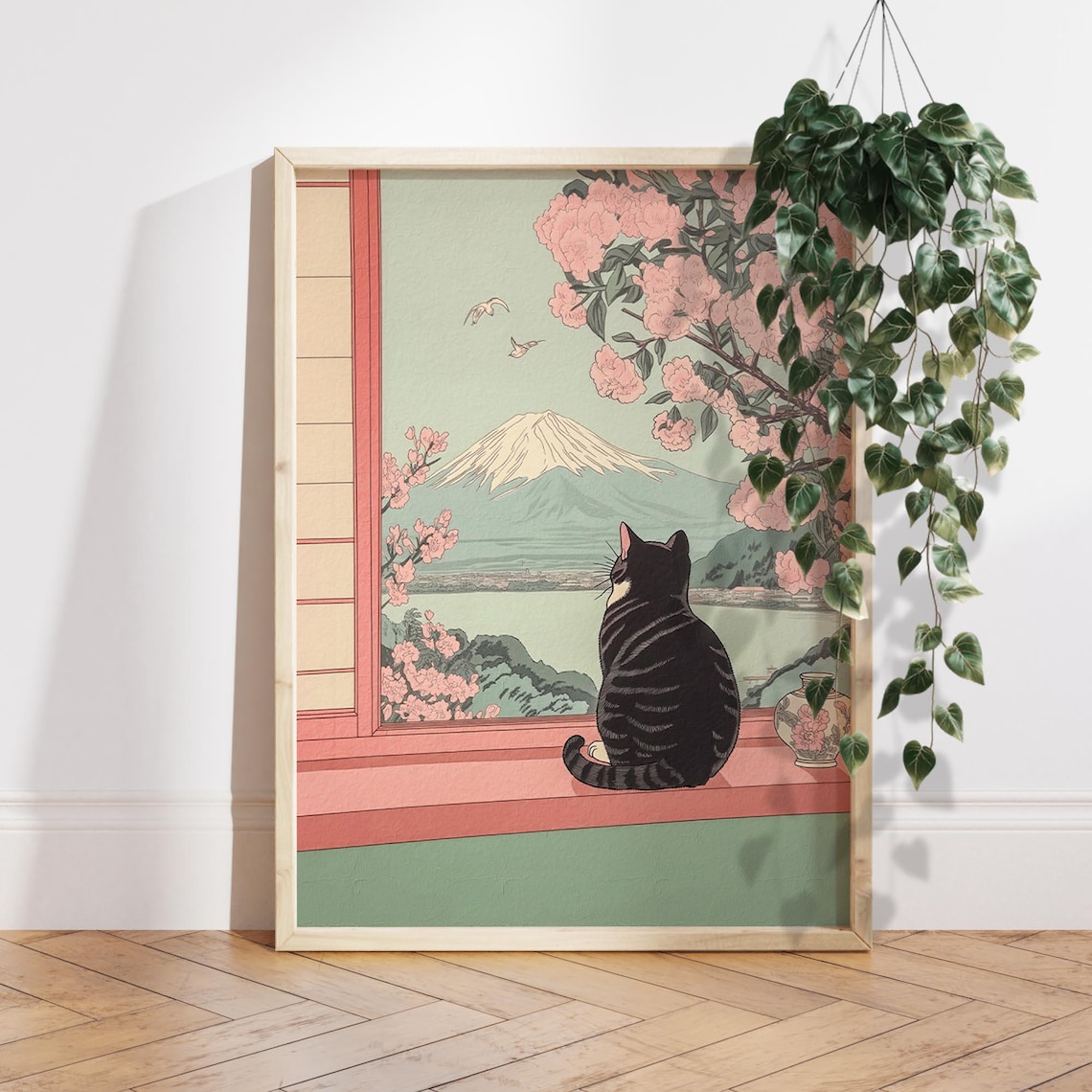 Tabby Cat And Mount Fuji Japanese Art Print