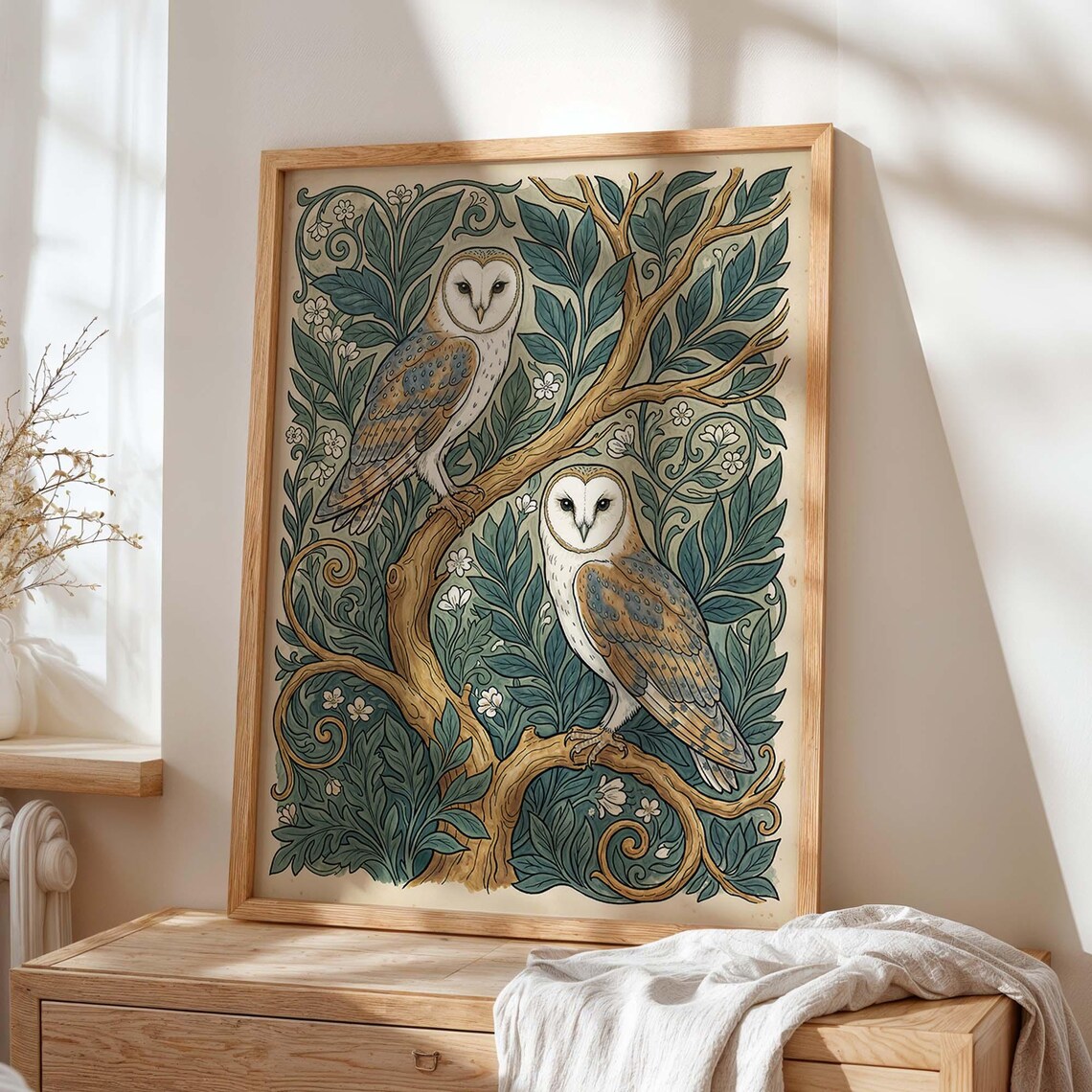 Barn Owl Botanical Art Print, William Morris