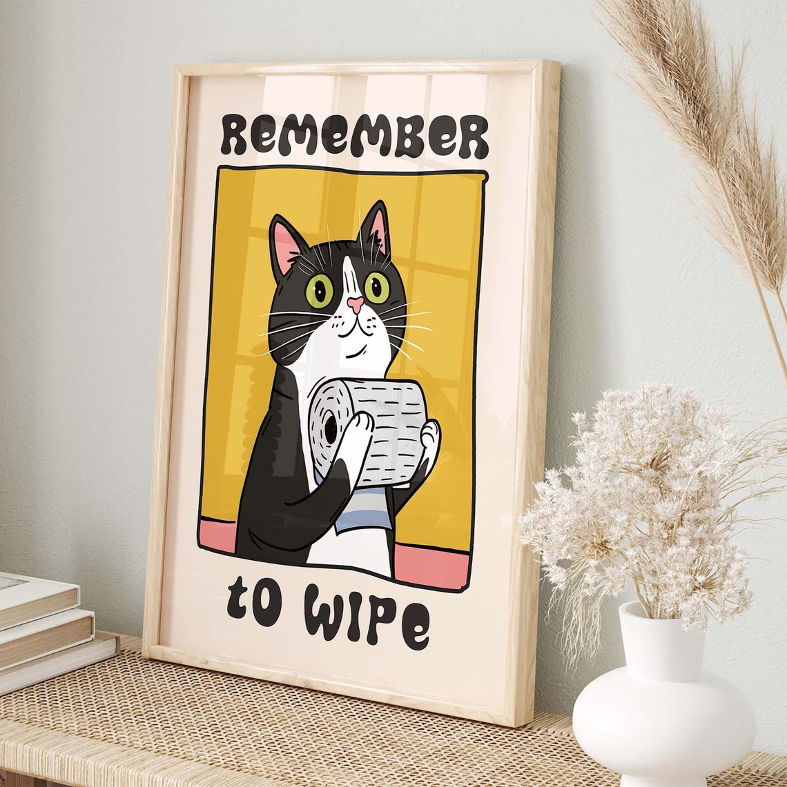 Remember To Wipe Tuxedo Cat Holding Toilet Paper Bathroom Poster - Image 4
