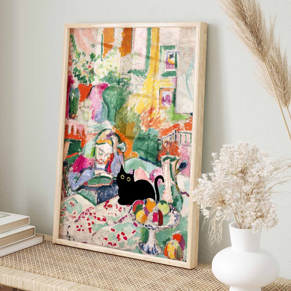 Black Cat in Matisse Fauvist Interior With Reading Woman Poster - Image 3