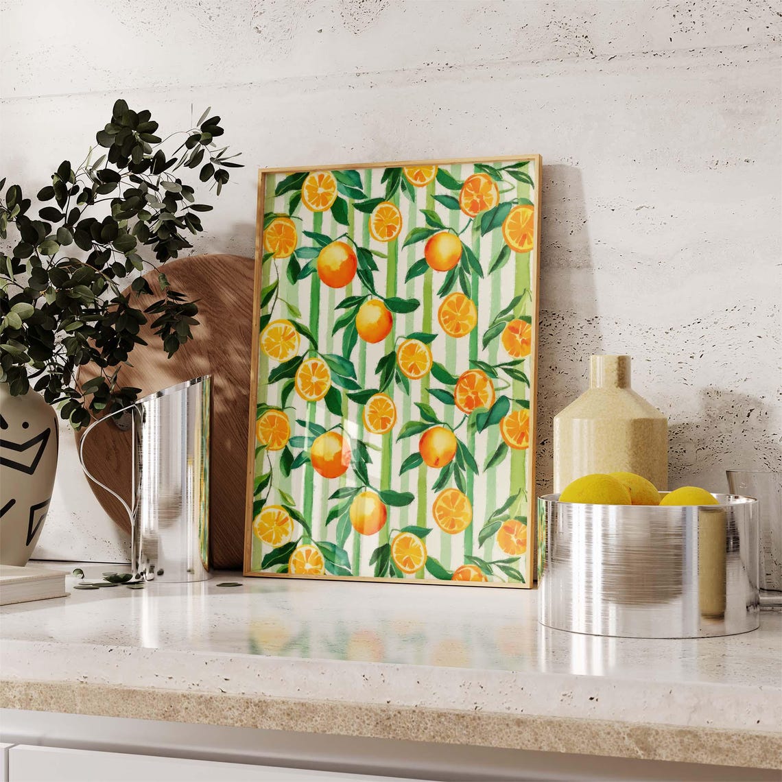 Ripe Oranges And Green Leaves Watercolor Citrus Pattern Poster - Image 4