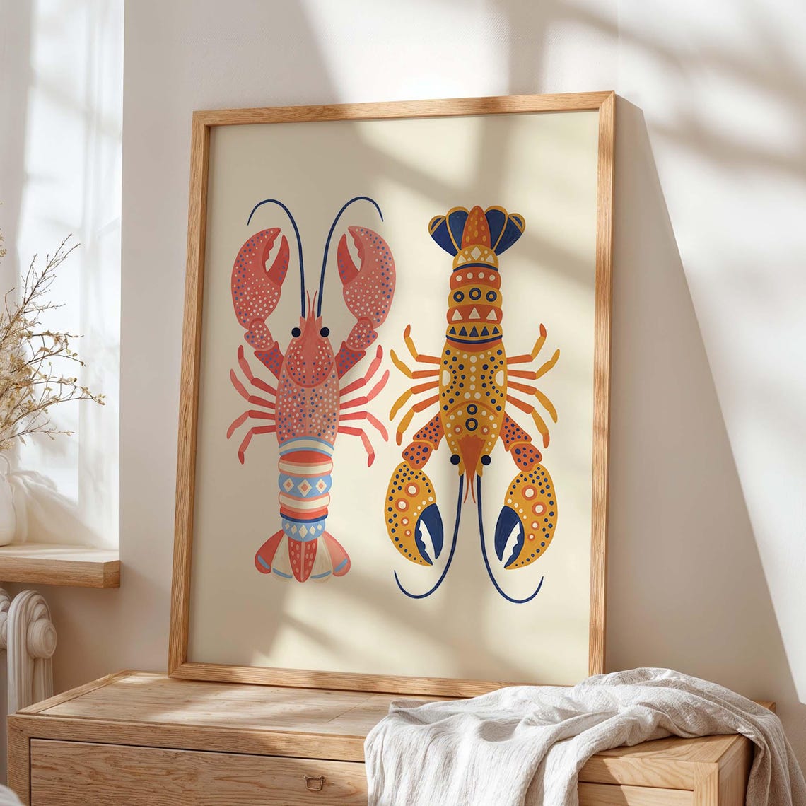 Lobster Art Print Colourful Nautical Illustration Modern Coastal Poster
