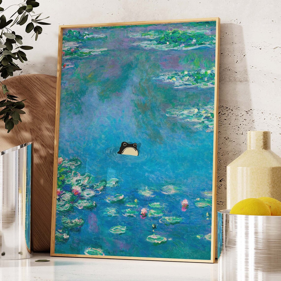 Unimpressed Frog, Monet-Inspired Waterlily Poster - Image 3