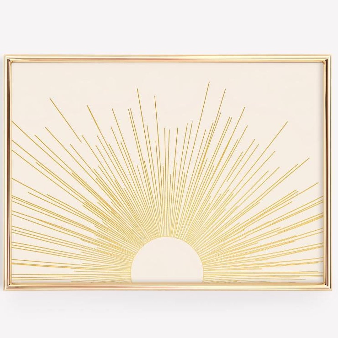 Gold Sunburst Line Art Mid Century Modern Sun Rising Wall Art