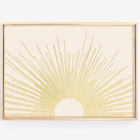 Mid Century Modern Sun Wall Art Boho Abstract Sunshine Print Horizontal Sun Print Orange Sunrise Nursery Decor Sunset Art