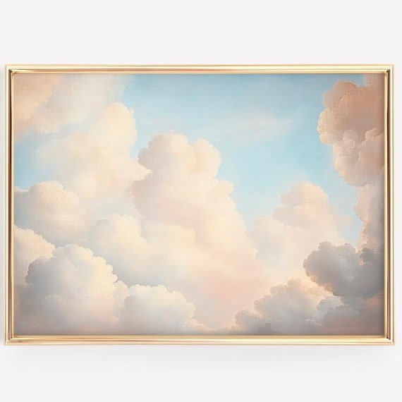 Cloudscape Wall Art Modern Living Room Decor Moody Cloud Painting Landscape Neutral Abstract Print