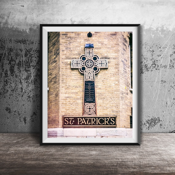 St Patricks Celtic Cross Stone Plaque Brick Church Photography Poster