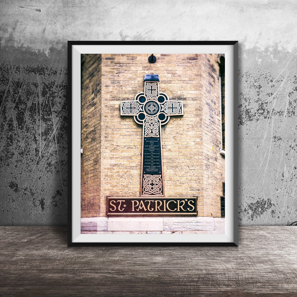 St Patricks Celtic Cross Stone Plaque Brick Church Photography Poster