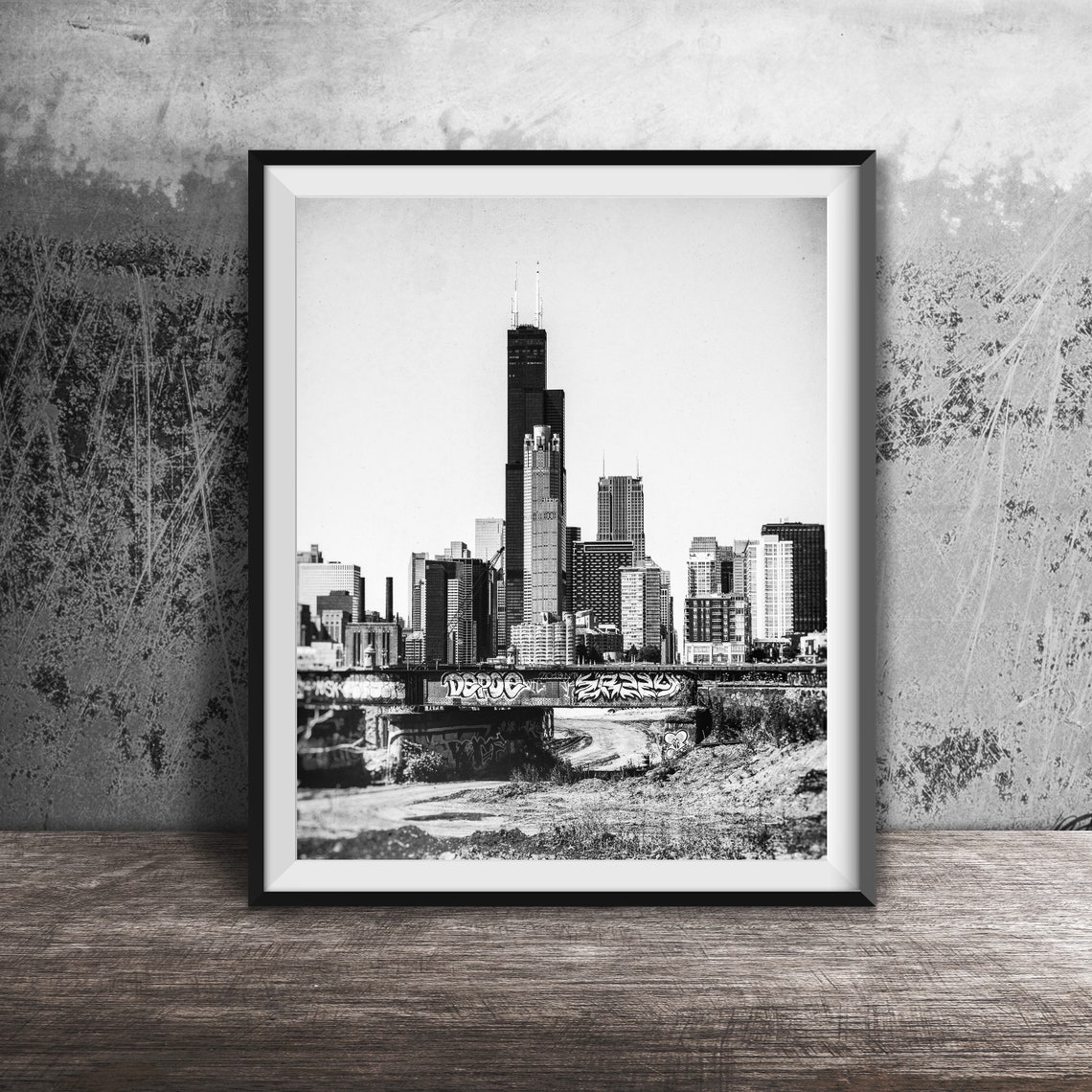 Chicago Skyline Sears Tower Graffiti Bridge Photography Poster - Image 2
