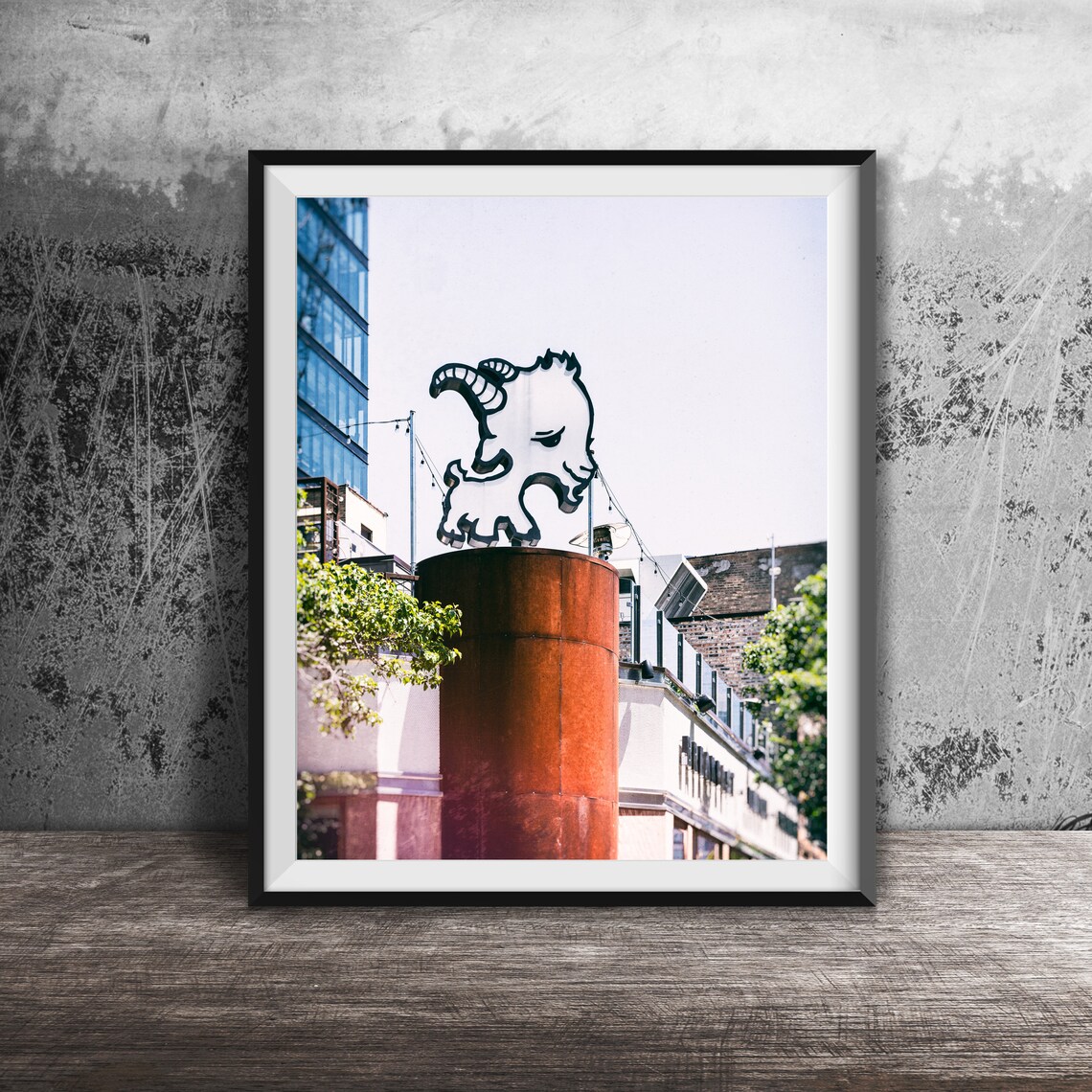 Little Goat Diner Chicago White Goat Rooftop Statue Sign Poster