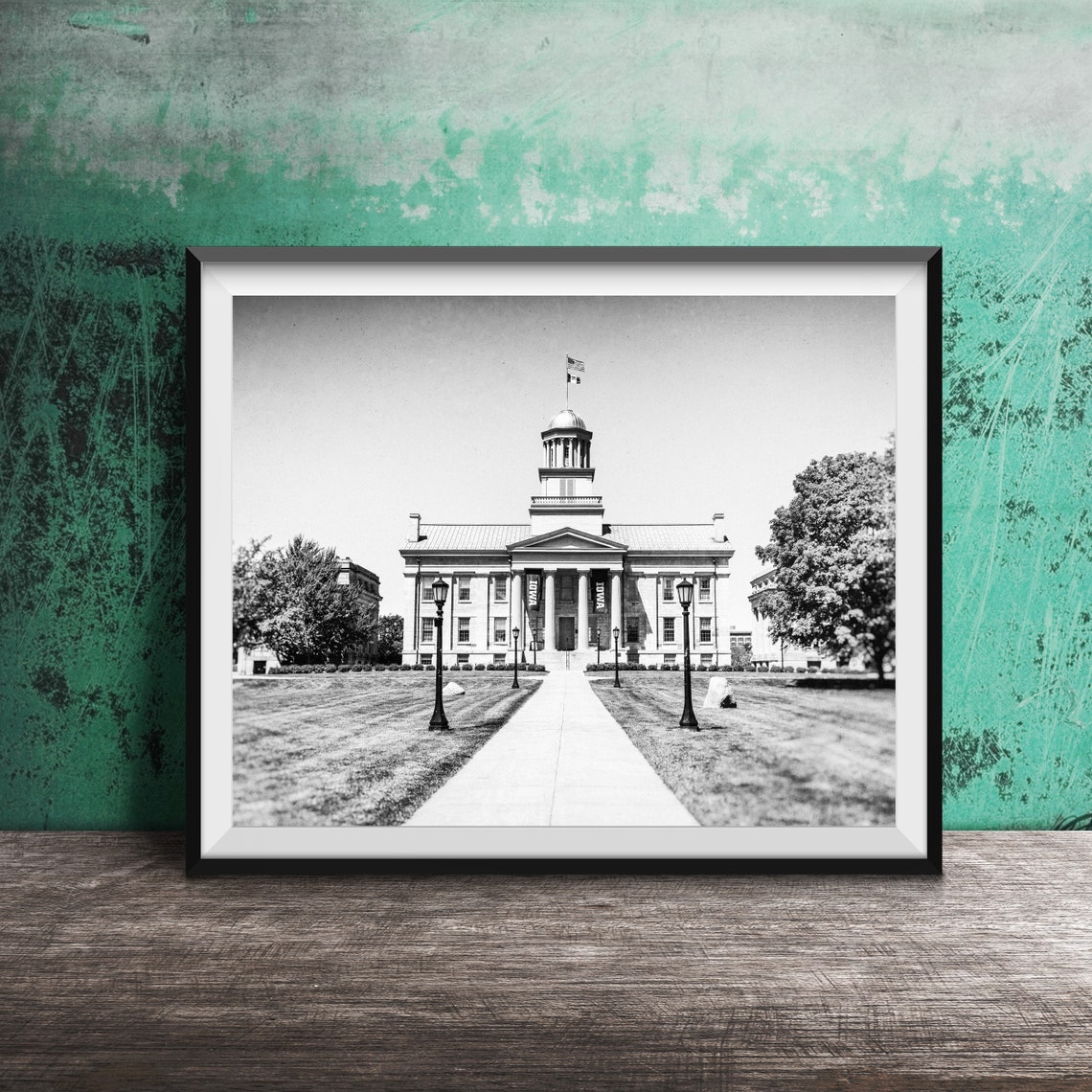 Iowa Old State Capitol Building With Iowa Banners Campus Poster - Image 2