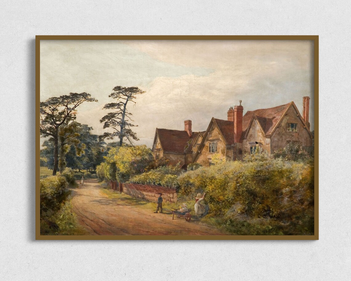 Vintage Landscape With House, Antique Landscape Art Print