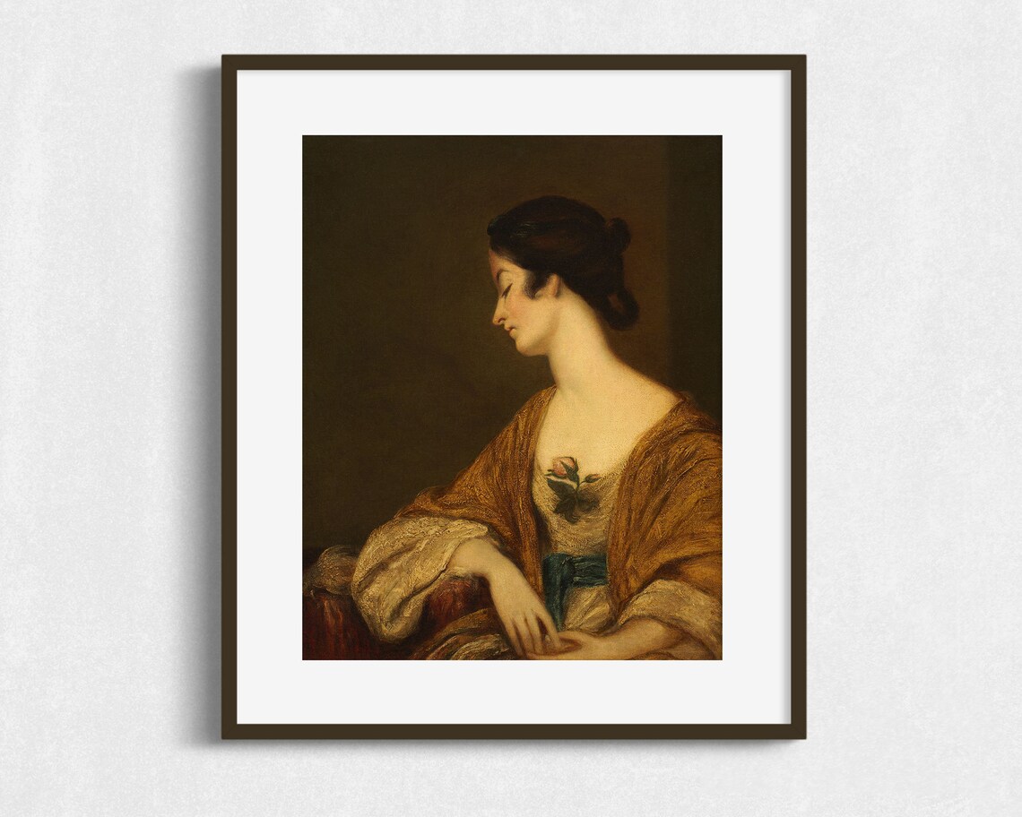 Vintage Portrait Of Woman Antique Portrait Painting Moody Vintage Wall Art - Image 2