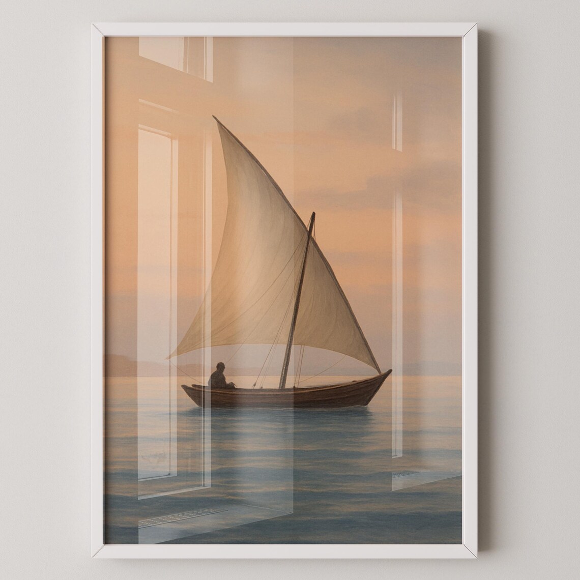 Lone Sailboat Gliding At Sunset Tranquil Seascape Fine Art Poster