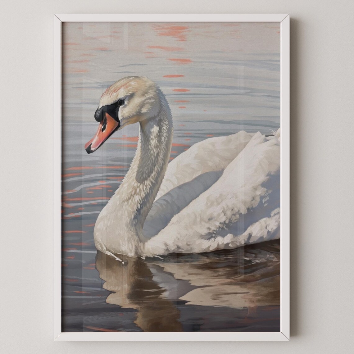 Mute Swan Gliding Sunset Water Golden Reflection Bird Poster