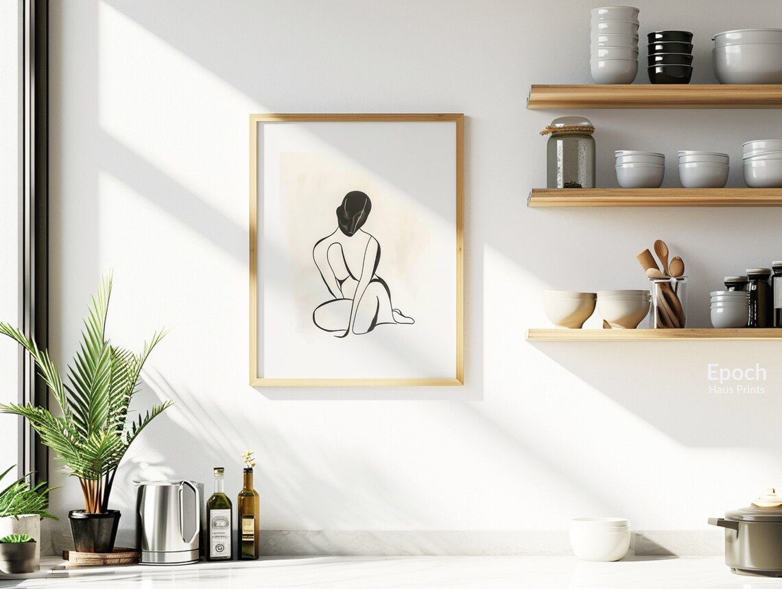 Seated Woman With Bowed Head Minimal Black Line Drawing Art Print - Image 2