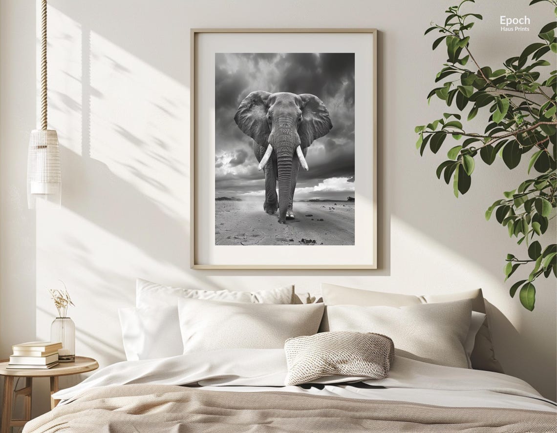 African Elephant Black And White Safari Animals Art Print - Image 2