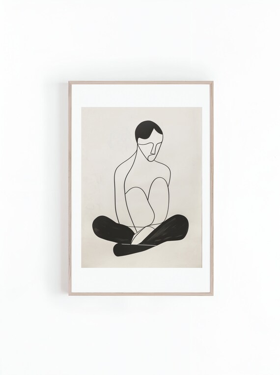 Seated Woman Stencil Line Drawing, Minimalist Art Print